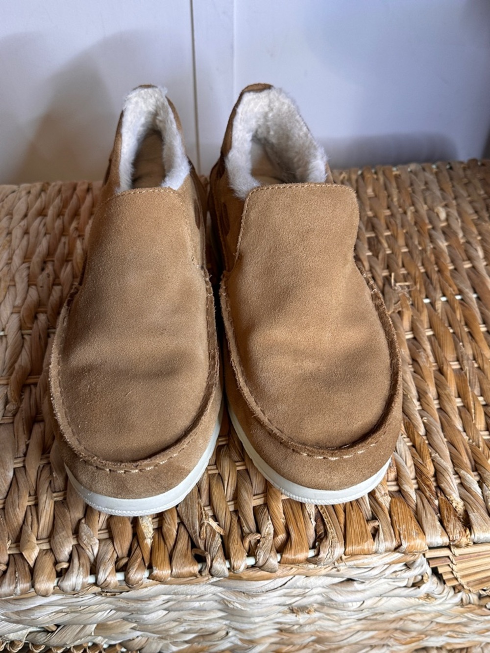 Sperry Tan Suede Slip-On Ankle Booties with Shearling Lining